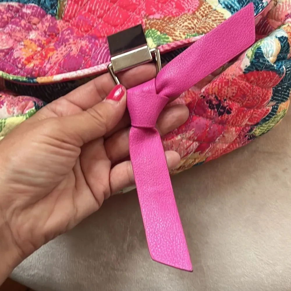 LN! Vera Bradley Fuscia Barbie Floral Pink Cotton Crossbody Shoulder Handbag!